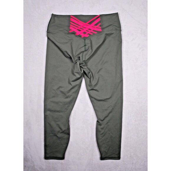 Fabletics Boost PowerHold High-Waisted 7/8 Olive Green/Pink Leggings XL - Picture 2 of 7